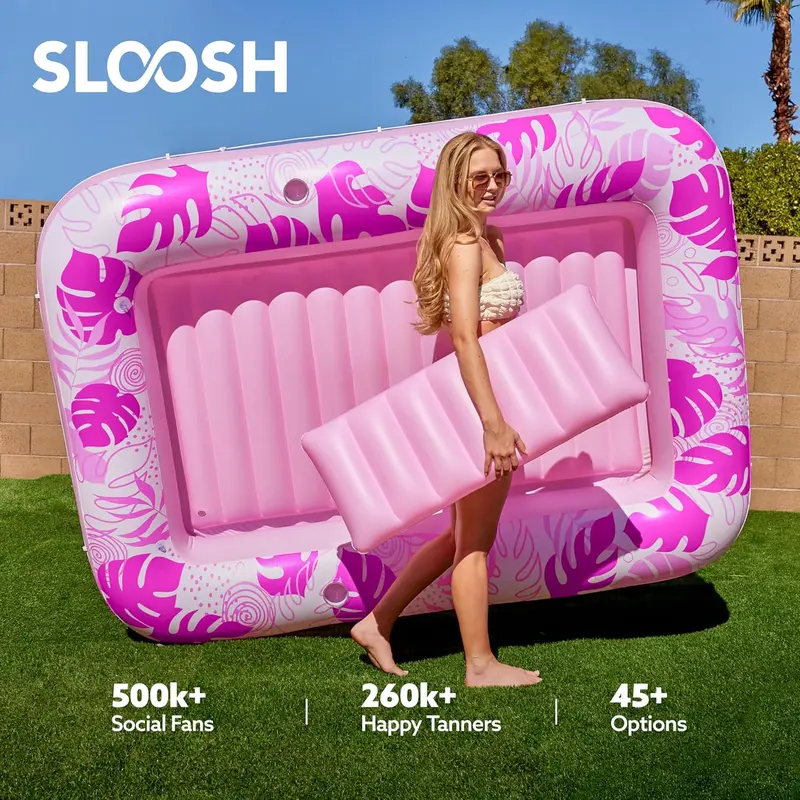 Inflatable Tanning Pool Lounge Float With Cup Holder, 70“X46”/85″ x 57″ Extra Large Pool Floats Adult with Pillow, 4 in 1 Suntan Tub Raft Floatie, Sunbathing Bed Lounge for Water Blow Up Kids Ball Pit Party Gifts