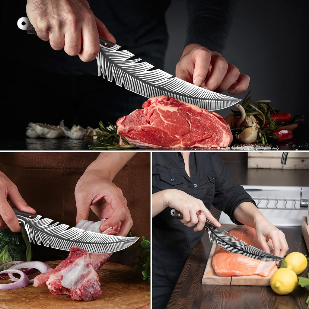 Professional Chef Knives, Sharp Feather Boning Knife with Sheath High Carbon Steel Chef Knife Boning knife for Meat Cutting Cooking for Kitchen Outdoor Camping