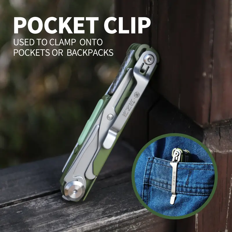 Xhandle MT-18 10-in-1 Pocket EDC Multitool with D2 Stainless Steel, 440A Scissors, Folding Saw, Serrated Cutter, Bottle Opener, Glow Marker, Tungsten Steel Breaker, Green Handle, Outdoor Camping Gear