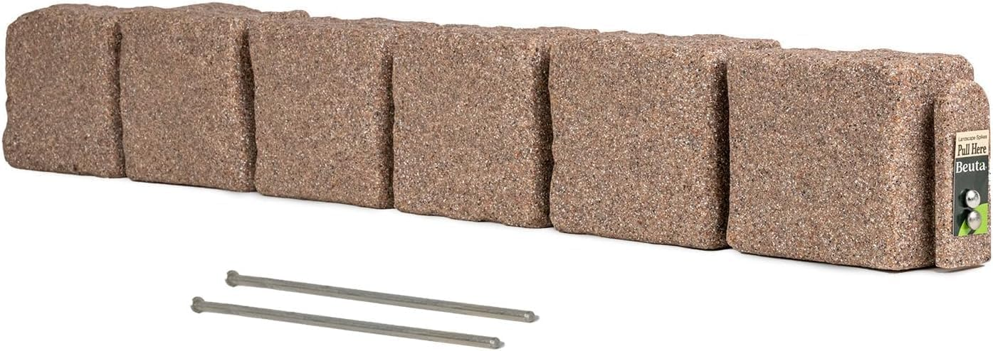 Beuta Landscape Edging | Garden Edging Border | Faux Stone Blocks for Lawn Edging, Flower Beds & Yard Edging – 1 Pack | Each Section Has 6 Blocks 48" L x 4" W x 6.5" H | 2 Spikes | Limewash