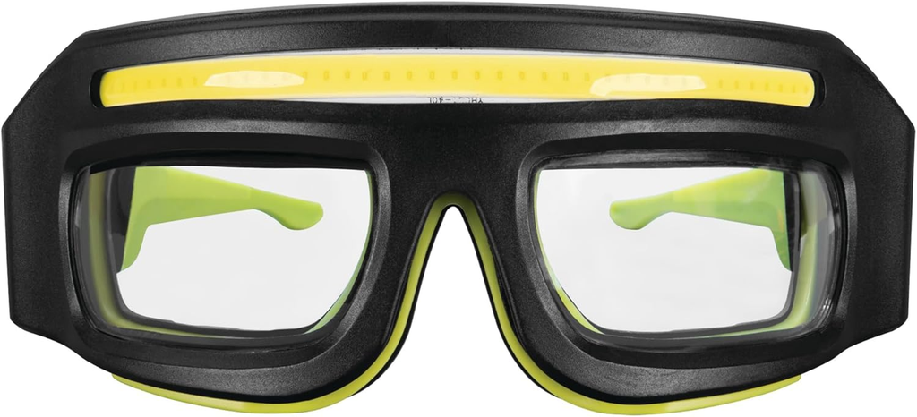 Performance Tool W2699 Firepoint 300LM Li-Ion Lighted Safety Glasses - Cushioned Insert, Water-Resistant, Anti-UV, Anti-Scratch, Impact-Resistant, Black/Green
