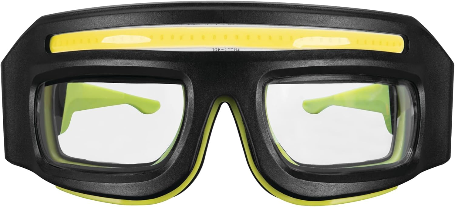 Performance Tool W2699 Firepoint 300LM Li-Ion Lighted Safety Glasses - Cushioned Insert, Water-Resistant, Anti-UV, Anti-Scratch, Impact-Resistant, Black/Green