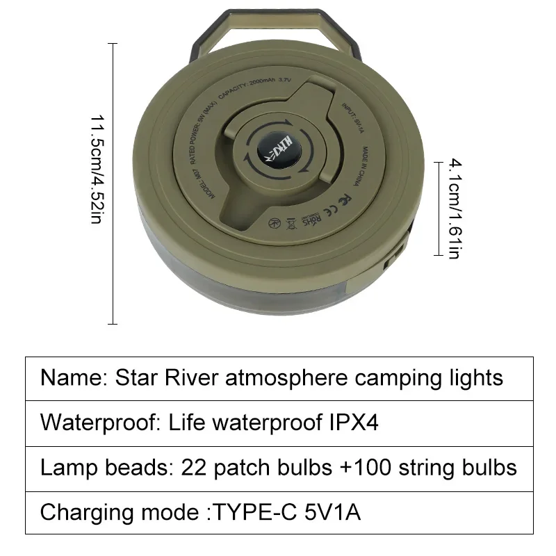 Rechargeable Camping Ambient Light with Type-C Charging and 6 Modes