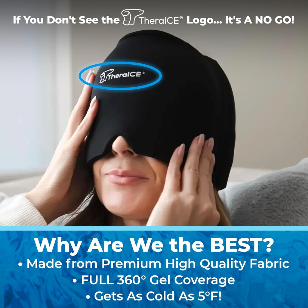 Gel face mask, ice pack, headband for physical cooling to relieve headaches, promote sleep, hot and cold compresses, and hat for general relief.