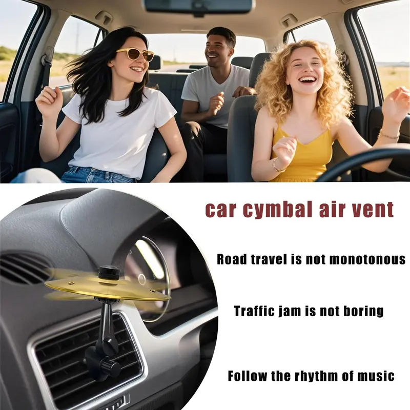 Car Crash Cymbal, Car Crash Cymbal Air Vent, Car Symbol Drum Cymbal Air Vent, Tlkiaa Easy Clip-On Mini Cymbal for Music Lovers, Compact Durable Car Accessory Percussion Instrument Christmas Gift