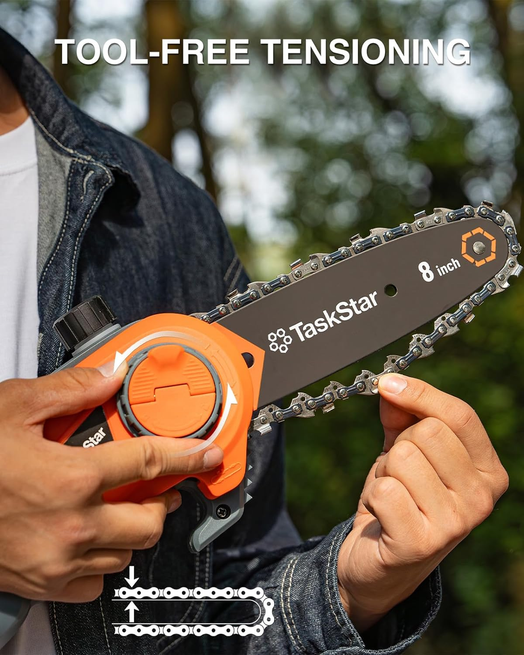 TaskStar 2-in-1 Pole Saw for Tree Trimming, 8-Inch Cordless Brushless Chainsaw with Adjustable Extension Pole, 2×4.0Ah Rechargeable Batteries & Charger, Auto Oiling, 15 Ft Max Reach