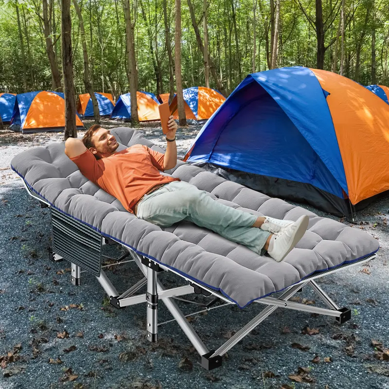#Summervibes Naudacaa Folding Camping Cot with 2-Sided Mattress – Heavy-Duty, Portable Guest Bed for Camping, Travel, Outdoor & Indoor Use, Supports up to 880 lbs Blue