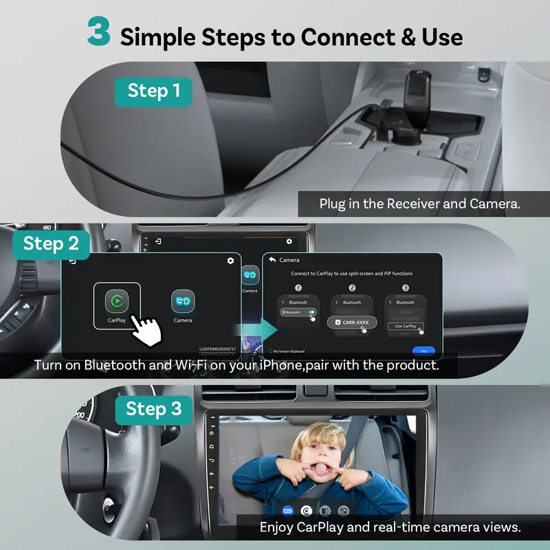 Baby Car Camera &Wireless CarPlay Adapter,1080P HD Rear Seat Monitor Display on Car Screen,150°Wide Angle No-Glow Night View, Safety for Kids & Infants