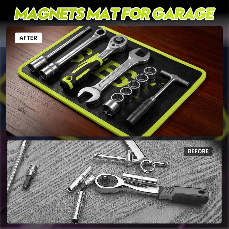 【FathersDayGift】SEESE 3PC Flexible Magnetic Tool Mat & Tray Holder - Magnetic Tool Tray, Flexible Magnetic Mat, PVC & Non-Slip for Garage Workshop, Auto Repair Tools fathersdaygiftideas fathersdaygift