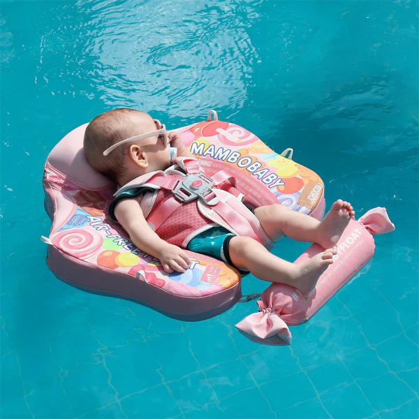 Mambobaby Baby Float with Sunshade Canopy and Crotch Strap Inflatable-free Safe Core Swimming Pool Accessory Bathroom Water Toy