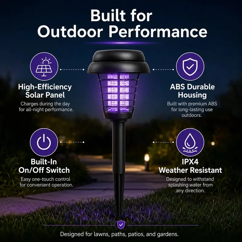 Solar Mosquito Zapper Light – Outdoor Garden Stake Lamp, UV Insect Killer, Solar Powered, Dual Mode (Mosquito Control + Pathway Lighting), Weather Resistant, Easy Setup