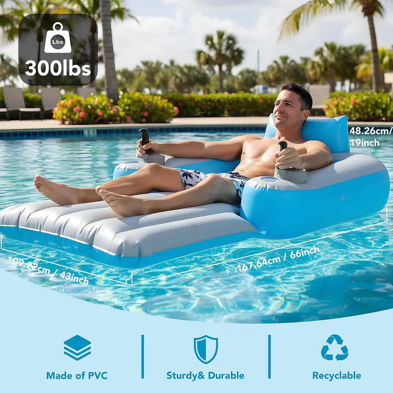 Motorized Pool Float with Canopy, Rechargeable Motorized Floats with Cup Holder – Dual Motor Heavy Duty Electric Lounger Raft for Adults, Pool, Lake & Party，inflatable pool raft