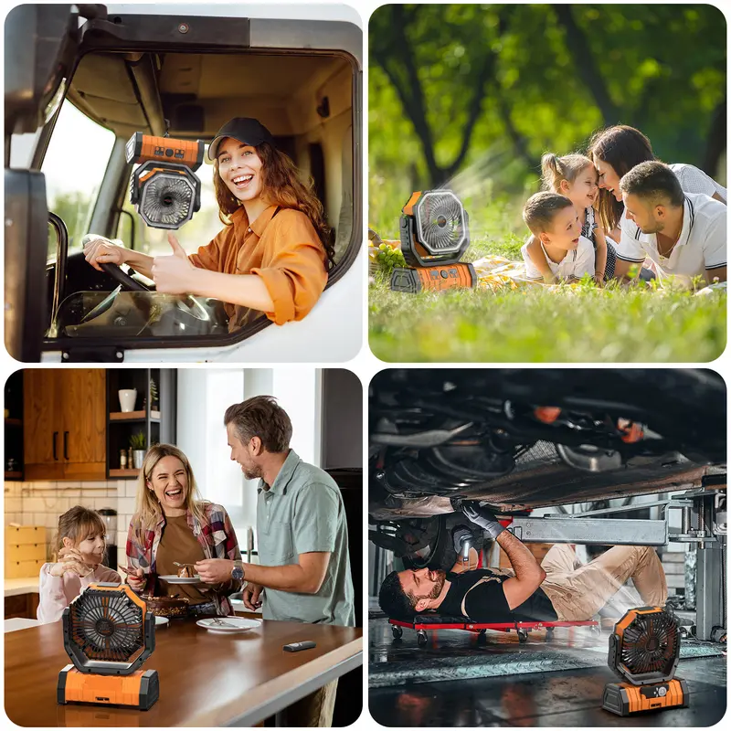 OGERY Rechargeable Camping Fan with LED Light, Portable Multi-functional Fan with 360° Rotating Hook, Oscillating Emergency Camping Fan Cordless Rotatable Battery Powered Lightweight #Summervibes