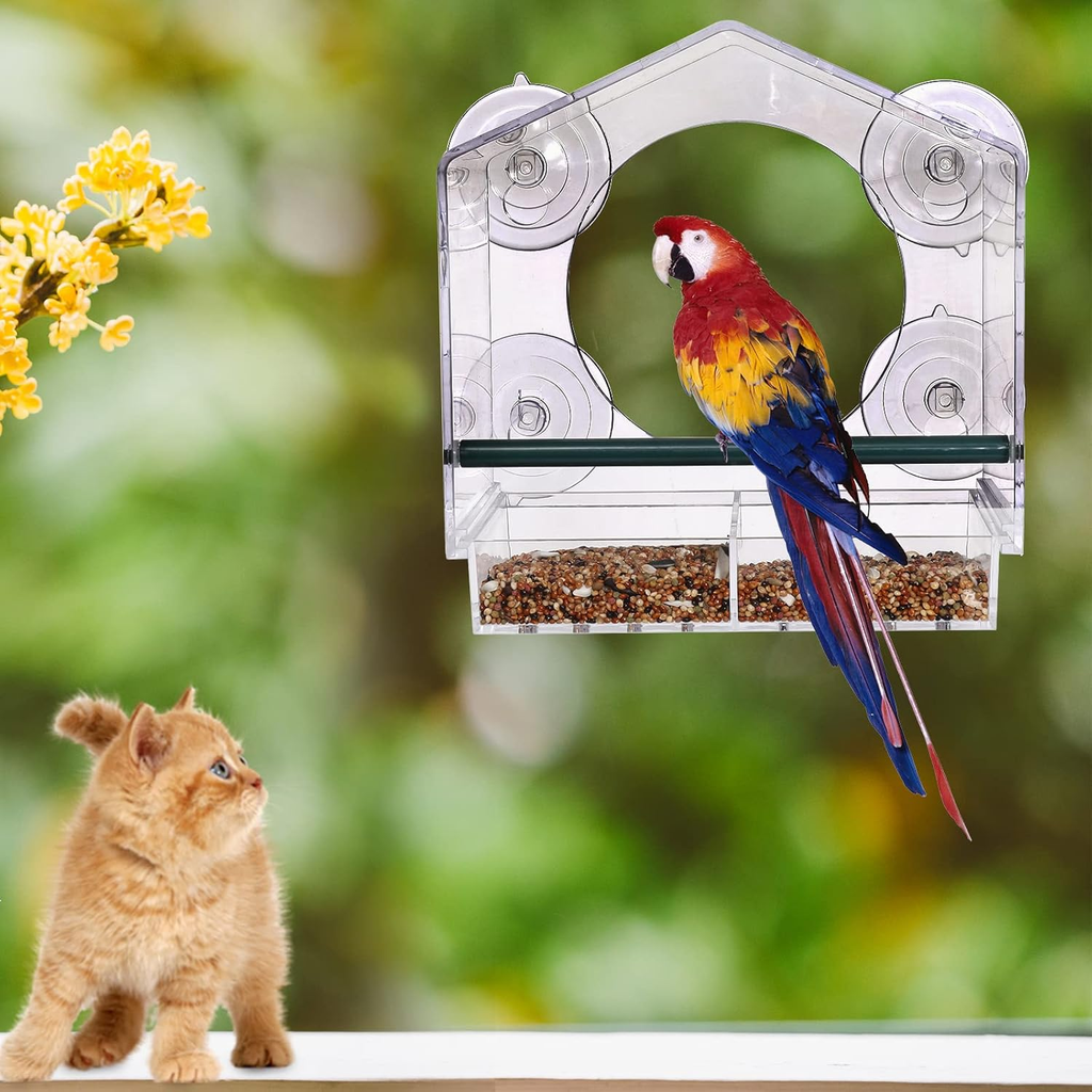 Outside Large Clear Window Mounted Bird House Feeders with Strong Suction Cups and Removable Seed Tray, Acrylic Clear, for Cardinals, Blue Jays, Finches