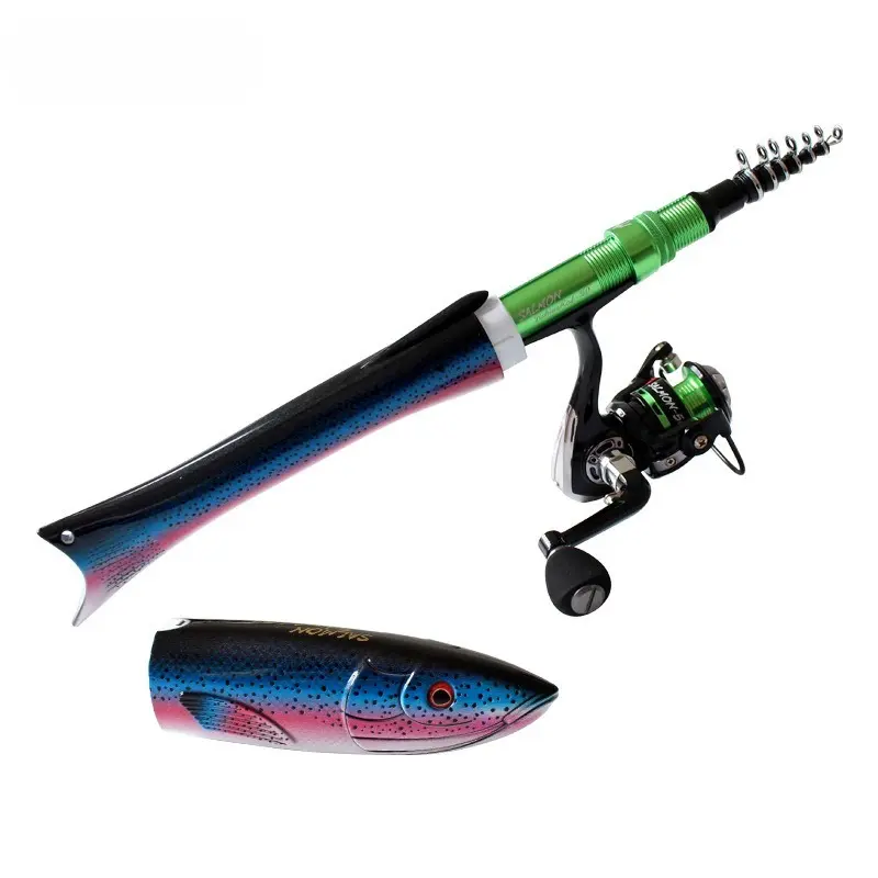 1.6M Fish-Shaped Portable Fishing Rod and Spinning Reel Combo Kit for Ice, Rock and Shore Fishing, Lightweight Travel Fishing Tackle Set With Compact Design and Smooth Casting Performance Father's Day gift