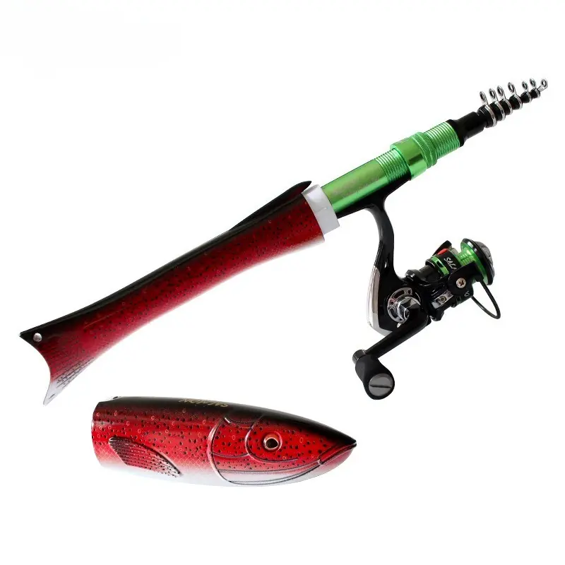 1.6M Fish-Shaped Portable Fishing Rod and Spinning Reel Combo Kit for Ice, Rock and Shore Fishing, Lightweight Travel Fishing Tackle Set With Compact Design and Smooth Casting Performance Father's Day gift