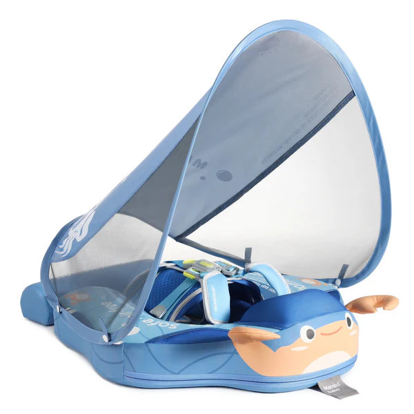 Mambobaby Baby Float with Sunshade Canopy and Crotch Strap Inflatable-free Safe Core Swimming Pool Accessory Bathroom Water Toy