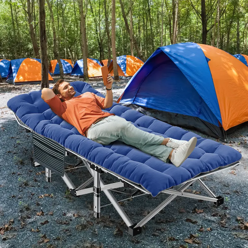 #Summervibes Naudacaa Folding Camping Cot with 2-Sided Mattress – Heavy-Duty, Portable Guest Bed for Camping, Travel, Outdoor & Indoor Use, Supports up to 880 lbs Blue