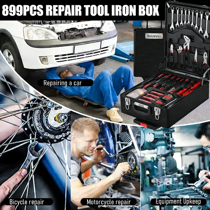 Bourvill 899-Piece Tool Set - High-Capacity Portable Metal Tool Case,Wheeled Mobile Tool Cabinet, and 4-Tier Aluminum Alloy Storage Unit- A Complete Kit for Mechanical Repair & Home Maintenance - ThePerfect Father's Day Gift #fathersdaygift