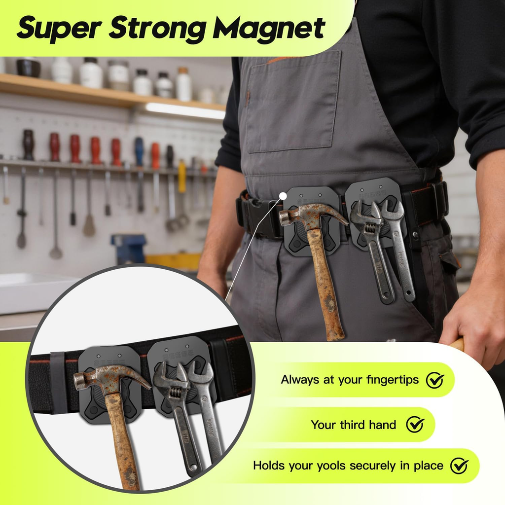 Strong Magnetic Tool Holder: Magnetic Belt Clip for Power Tools & Hand Tools, Anti-Fall Secure Grip for Home Improvement, Workshop, Electrician