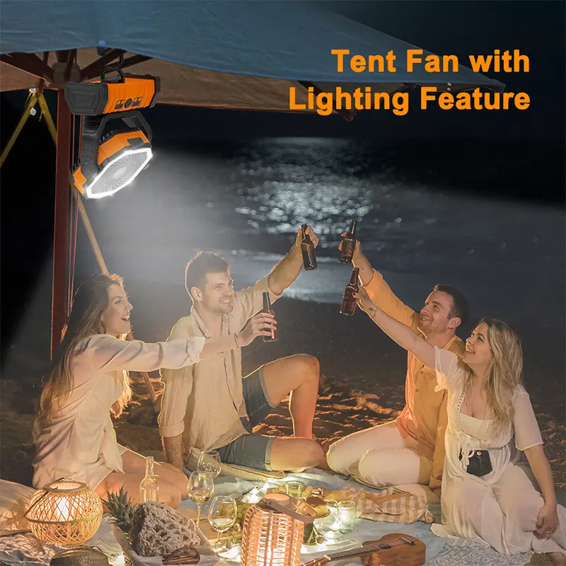 OGERY Rechargeable Camping Fan with LED Light, Portable Multi-functional Fan with 360° Rotating Hook, Oscillating Emergency Camping Fan Cordless Rotatable Battery Powered Lightweight #Summervibes
