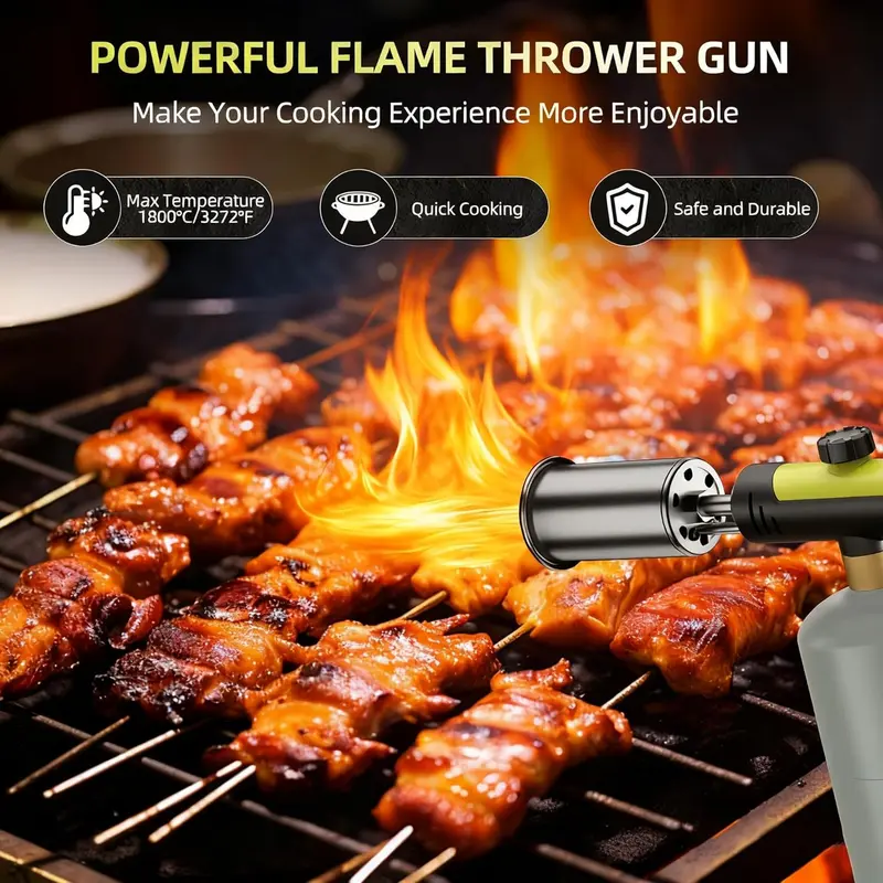 【FathersDayGift】SEESE Powerful Propane Torch(Propane Tank Not Included),With One-Touch Max Fire Button and Safety Lock, Adjustable Blow Torch for Sous Vide Searing Steak, BBQ,Fireplace,Charcoal Wood