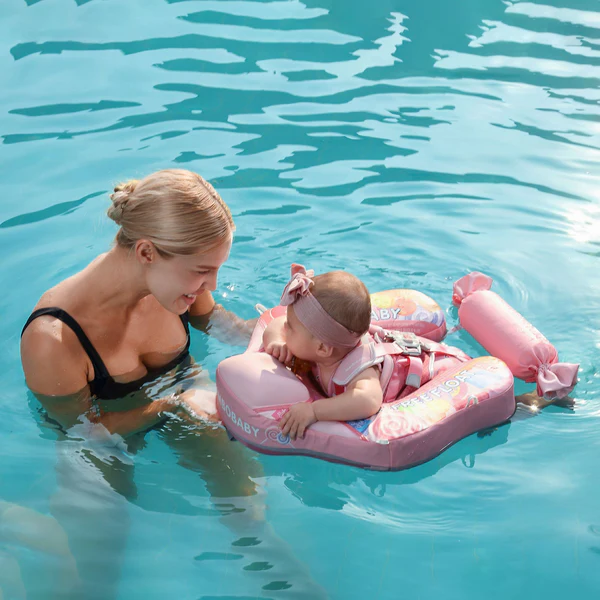 Mambobaby Baby Float with Sunshade Canopy and Crotch Strap Inflatable-free Safe Core Swimming Pool Accessory Bathroom Water Toy