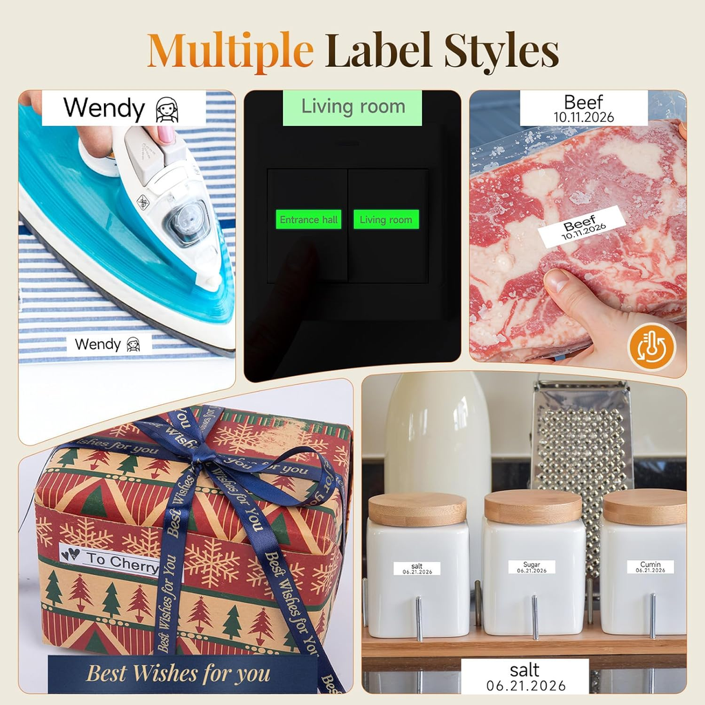 Phomemo F12 Ribbon Label Printer, Kitchen Magnetic Label Maker Machine with Tapes Handheld Rechargeable Backlit-LCD Screen Labeler One-Click Print Date for Home Food DIY Craft Gift Wrap Father’s Day