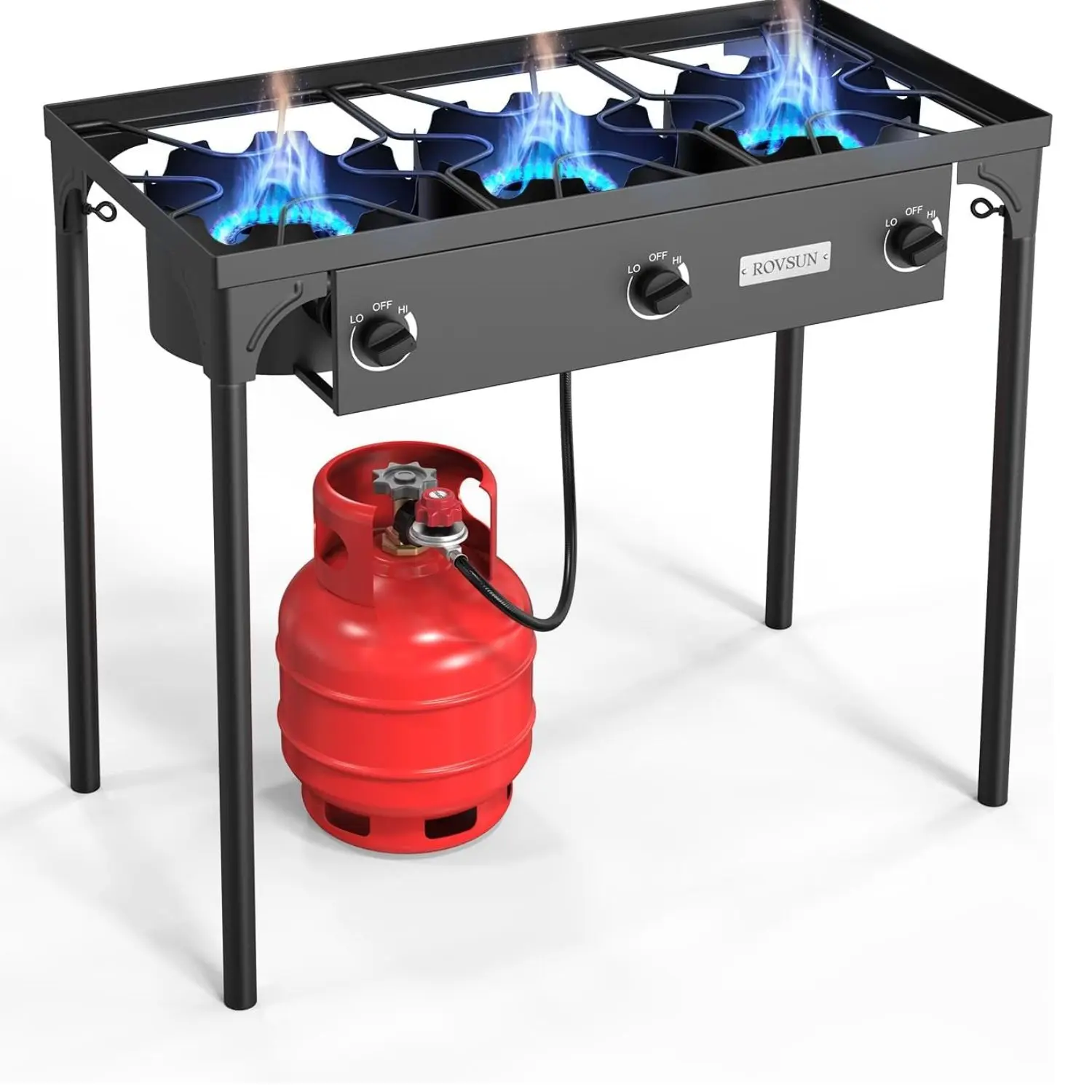 ROVSUN 1/2/3 Burner Propane Gas Stove, 75000BTU/150000BTU/225,000 BTU High Pressure Outdoor Camping Burner with CSA Listed Regulator, Picnic Cooker Perfect for Home Brewing Maple Syrup Patio Turkey Frying Canning
