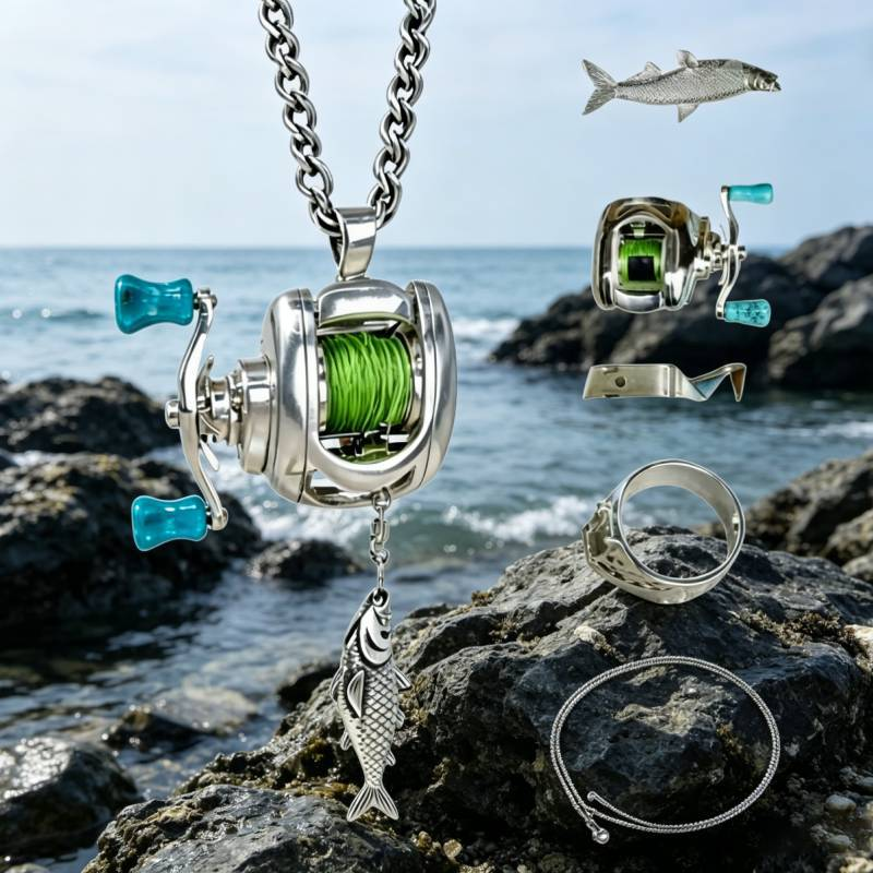 Mini fishing reel necklace