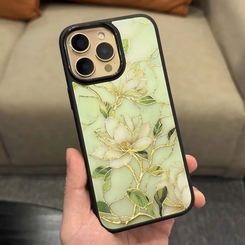 Stained Glass Inspired Floral Magnetic iPhone Case,Compatible With iPhone 16/15/14/13/12 Series