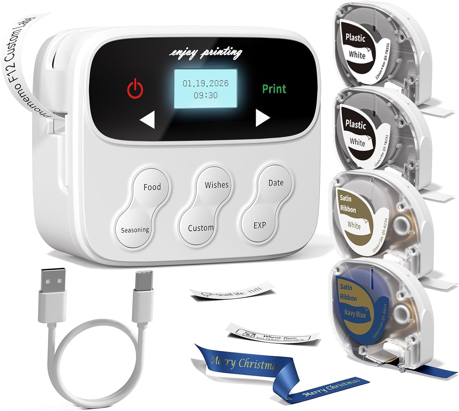 Phomemo F12 Ribbon Label Printer, Kitchen Magnetic Label Maker Machine with Tapes Handheld Rechargeable Backlit-LCD Screen Labeler One-Click Print Date for Home Food DIY Craft Gift Wrap Father’s Day