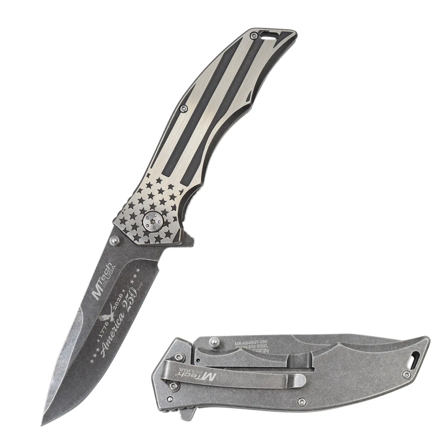 MTech USA Patriotic Folding Pocket Knife MX-A849CL 5" Closed 3.75" 3MM BLADE, USA Flag Knife
