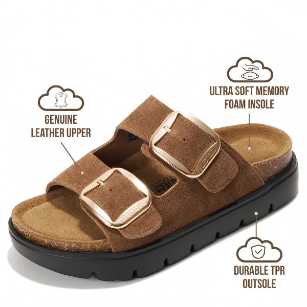 Women's Genuine Leather Flatform Platform Sandals | Summer Walking Footwear |  Non-Slip – Greece Chunky
