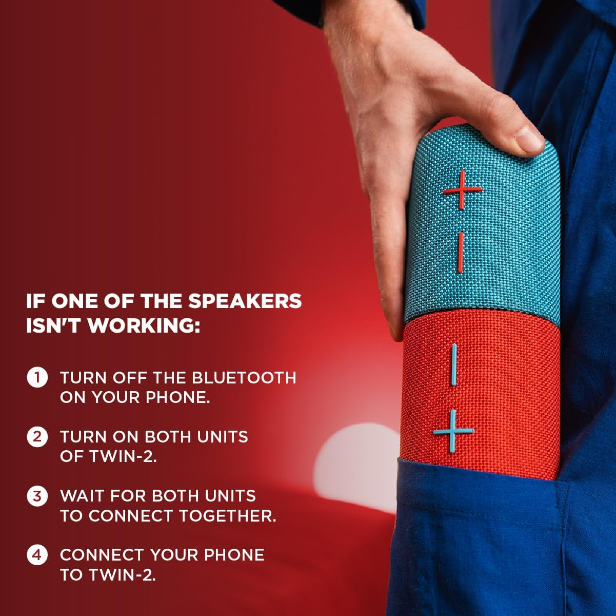 Stromberg - Twin 2-in-1 Mini Portable Bluetooth Speaker, 10W Power, 10-Hour Playtime, Sky Blue and Red