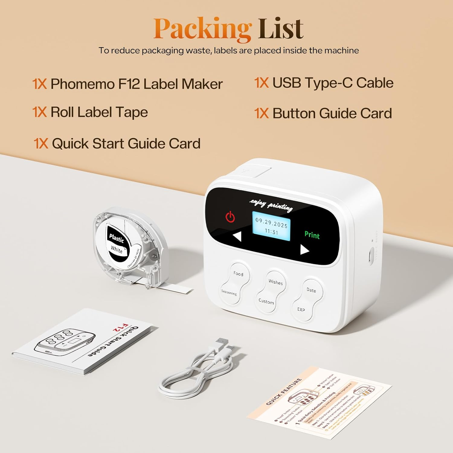 Phomemo F12 Ribbon Label Printer, Kitchen Magnetic Label Maker Machine with Tapes Handheld Rechargeable Backlit-LCD Screen Labeler One-Click Print Date for Home Food DIY Craft Gift Wrap Father’s Day
