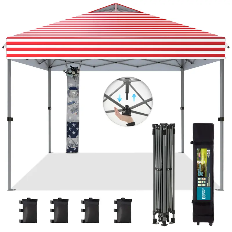 [Waterproof & UV-Resistant] PHIVILLA 10x10ft/12x12ft Pop-up Canopy Tent, Instant Portable Canopy Tent Outdoor Gazebo, One-Push-To-Lock Outdoor Gazebo with Roller Bag