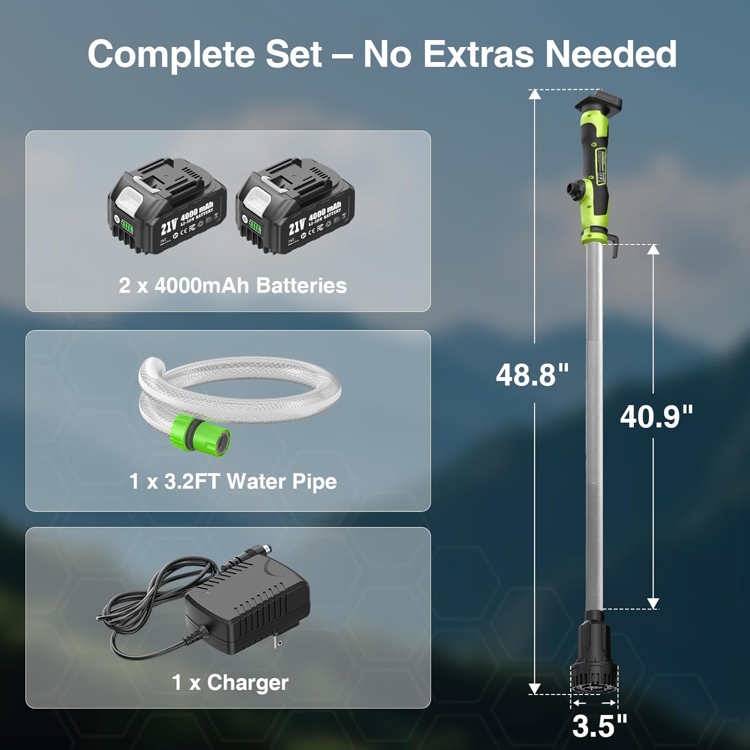 Cordless Stick Water Transfer Pump, Portable Battery Powered Sump Pump with 2PCS 4000mAh Rechargeable Batteries, 720GPH, 32FT Lift for Pool/Garden/Pond/Boat/RV/Rain Barrels/Outdoor Draining