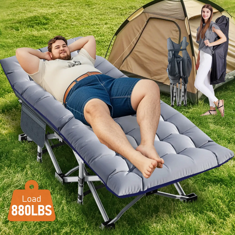 #Summervibes Naudacaa Folding Camping Cot with 2-Sided Mattress – Heavy-Duty, Portable Guest Bed for Camping, Travel, Outdoor & Indoor Use, Supports up to 880 lbs Blue