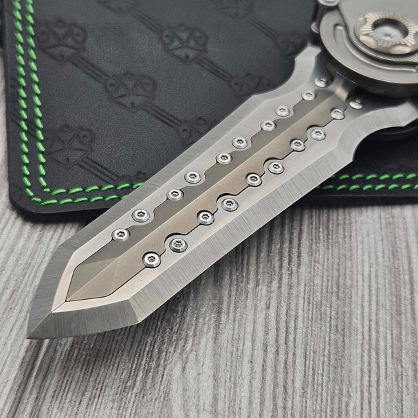 Mundus Al-Khem S1 Titanium Handle 4.56" M390 Pearlescent Stonewash Blade