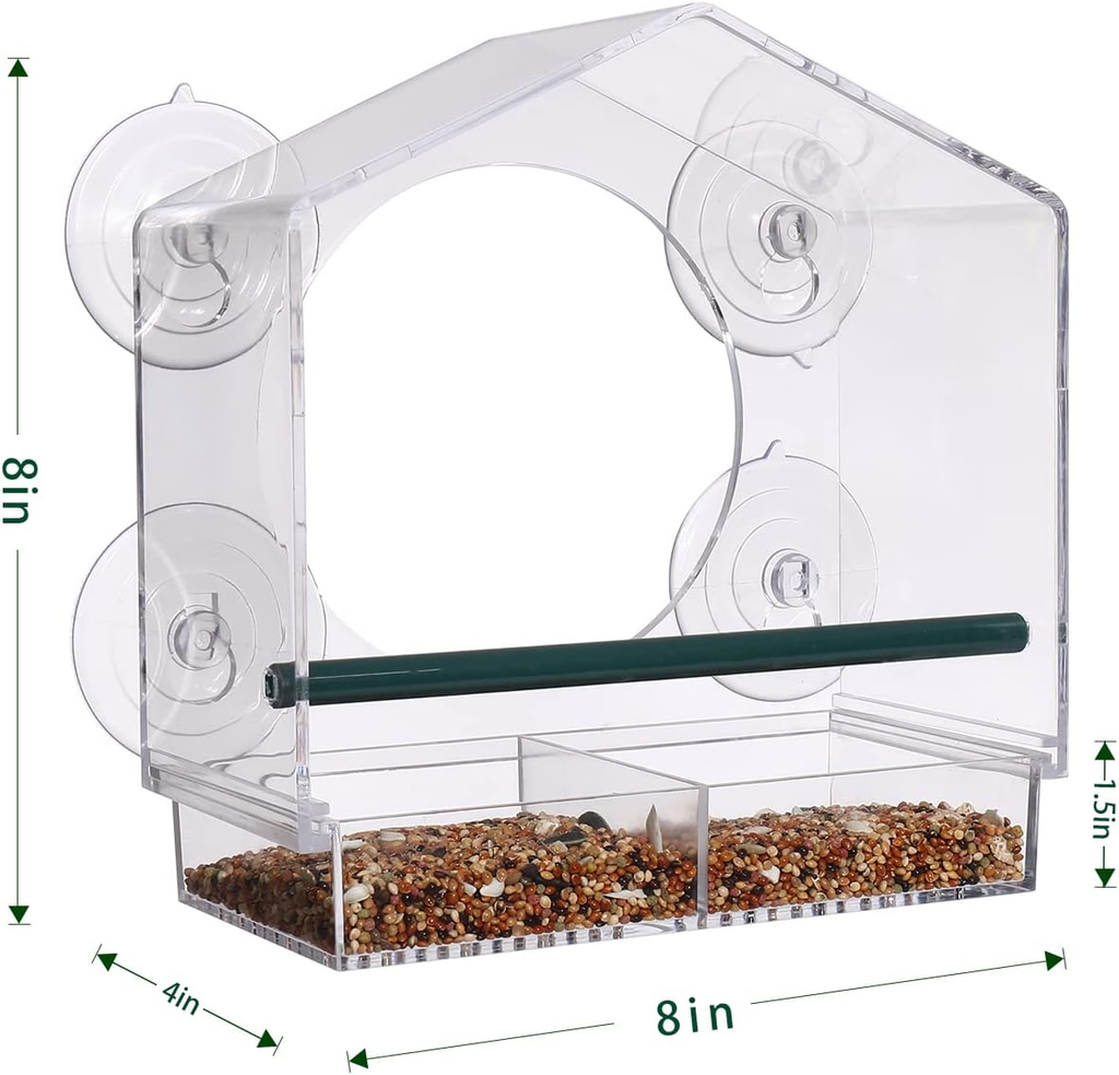 Outside Large Clear Window Mounted Bird House Feeders with Strong Suction Cups and Removable Seed Tray, Acrylic Clear, for Cardinals, Blue Jays, Finches