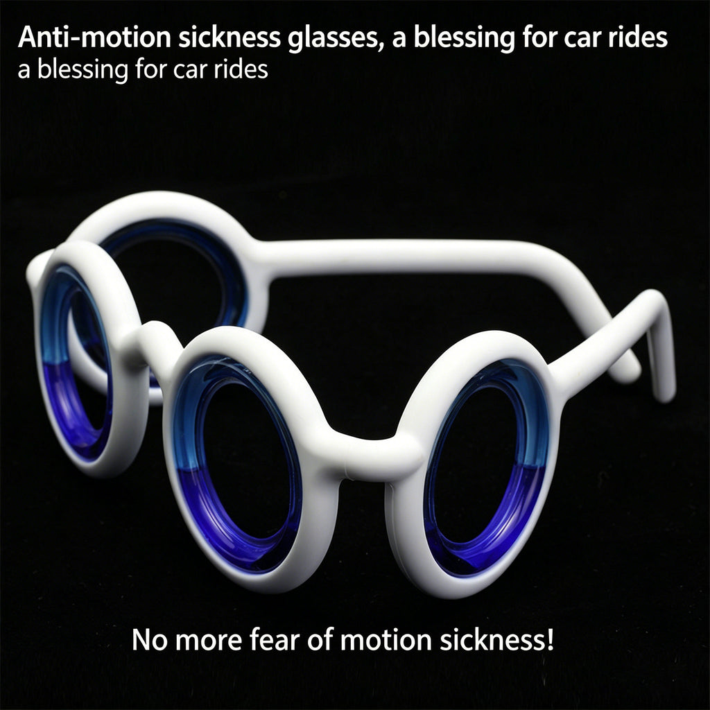 Anti-motion sickness glasses for adults and children, preventing dizziness from seasickness or car sickness. Liquid glasses to prevent vomiting.