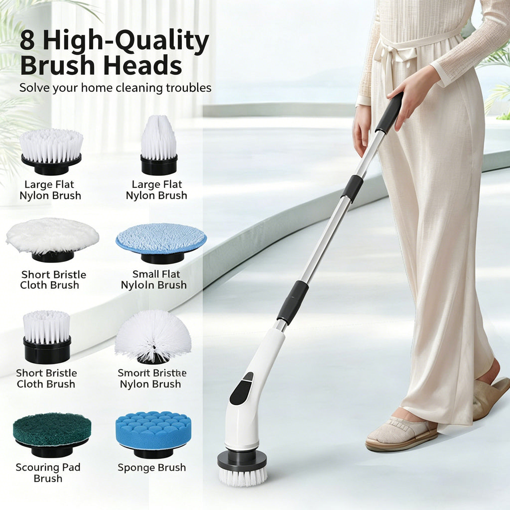 Electric cleaning brush, multi-functional household kitchen and bathroom glass cleaning brush, long and short, handheld powerful cleaning tool