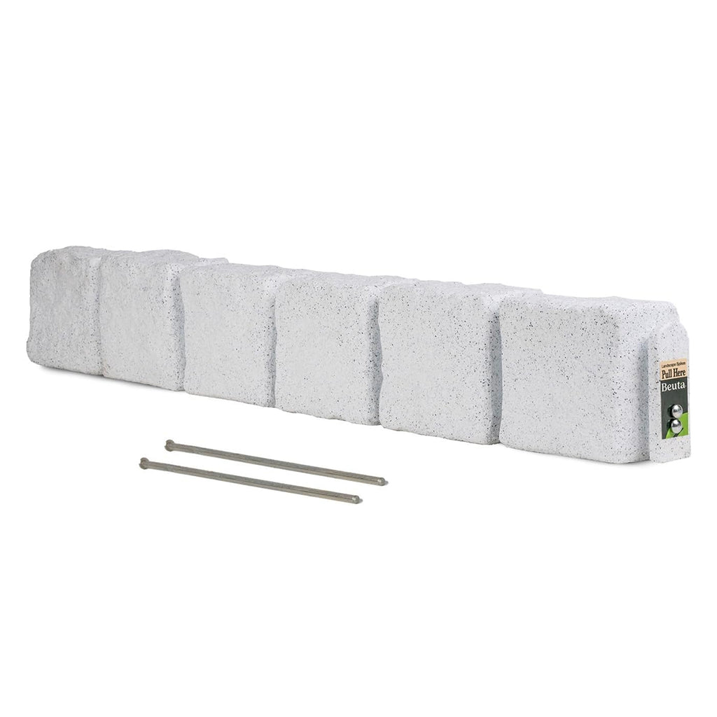Beuta Landscape Edging | Garden Edging Border | Faux Stone Blocks for Lawn Edging, Flower Beds & Yard Edging – 1 Pack | Each Section Has 6 Blocks 48" L x 4" W x 6.5" H | 2 Spikes | Limewash