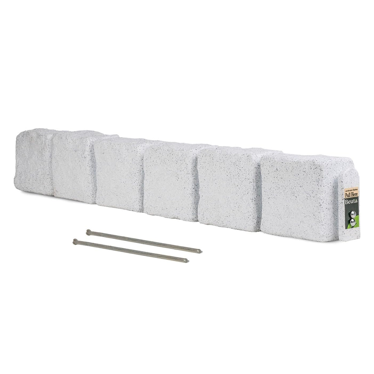 Beuta Landscape Edging | Garden Edging Border | Faux Stone Blocks for Lawn Edging, Flower Beds & Yard Edging – 1 Pack | Each Section Has 6 Blocks 48" L x 4" W x 6.5" H | 2 Spikes | Limewash