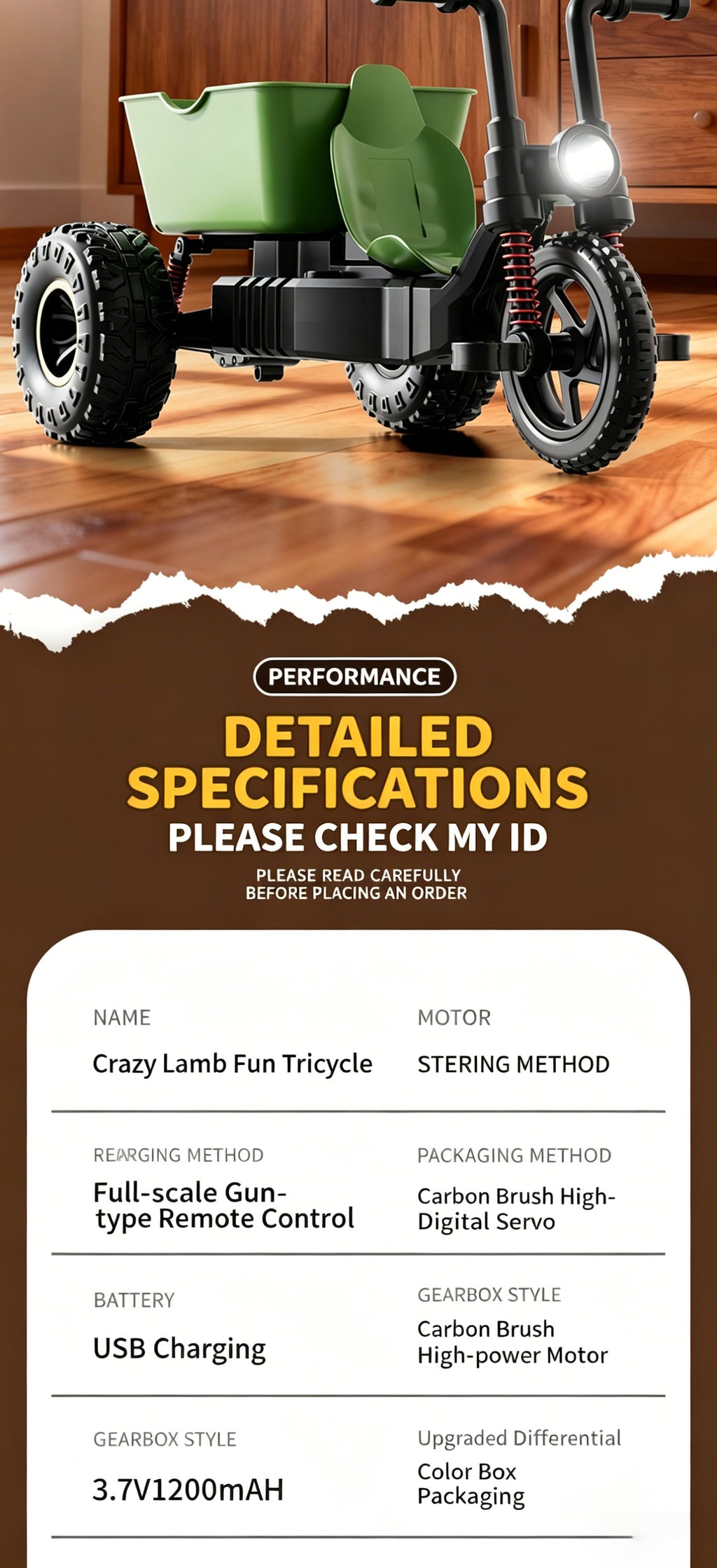 Miniature sheep tricycle pedal remote control car RC professional drifting and climbing off-road vehicle, a gift for boys.