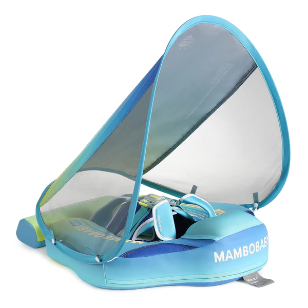 Mambobaby Baby Float with Sunshade Canopy and Crotch Strap Inflatable-free Safe Core Swimming Pool Accessory Bathroom Water Toy