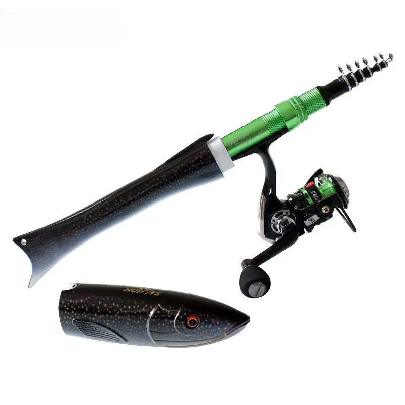 1.6M Fish-Shaped Portable Fishing Rod and Spinning Reel Combo Kit for Ice, Rock and Shore Fishing, Lightweight Travel Fishing Tackle Set With Compact Design and Smooth Casting Performance Father's Day gift