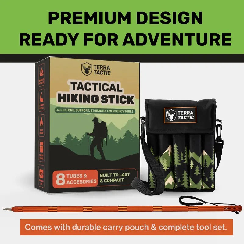 Survival Hiking Stick - Adjustable Trekking Pole with Built-in Outdoor Emergency Tools for Camping and Hiking