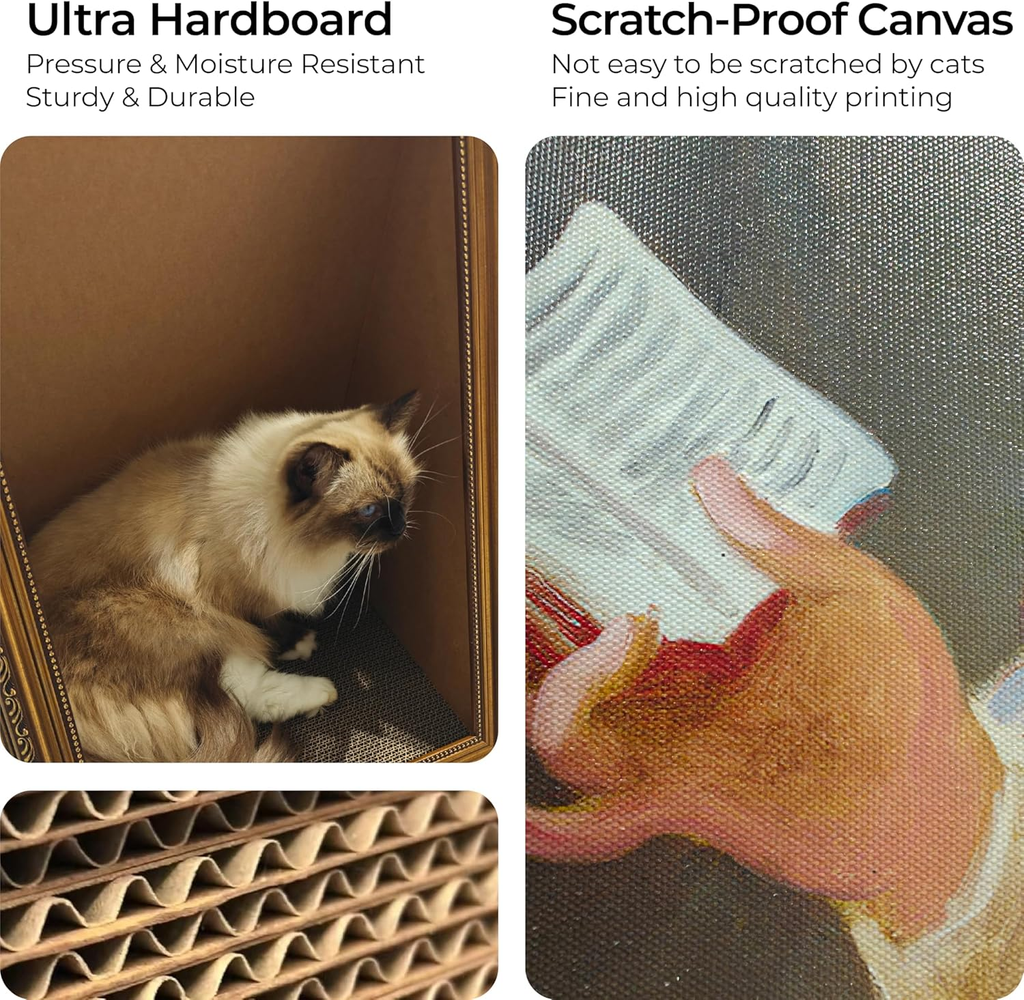Mona Lisa Cat Scratcher Bed, Cat Living in Famous Painting, Art 4D Oil Painting Frame Nest for Artist Kitten, Easy-to-Assemble Bed Couch Cave Condo Creative Home Decoratioz